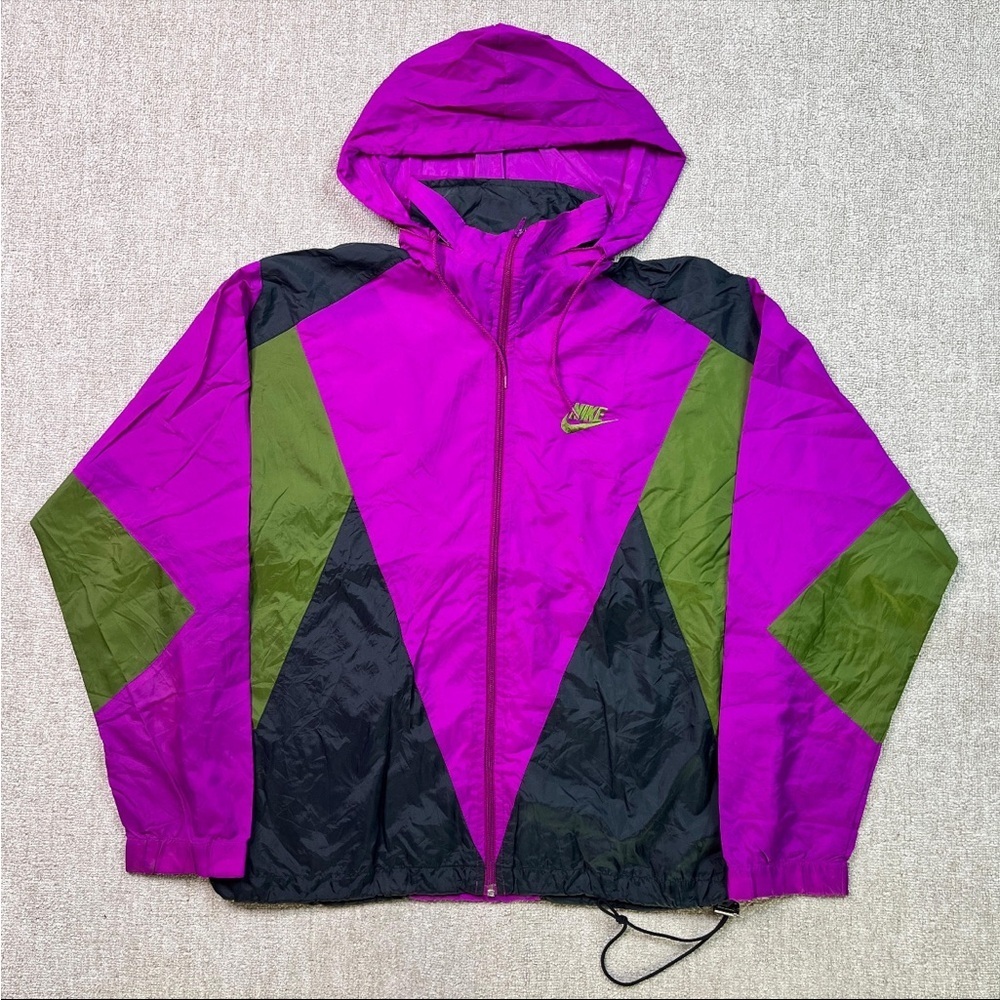Nike Windbreaker Track Jacket 90s Hooded Lined Breathable Full Zip Vintage L